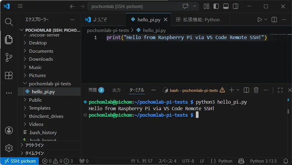 Python プログラムの実行画面